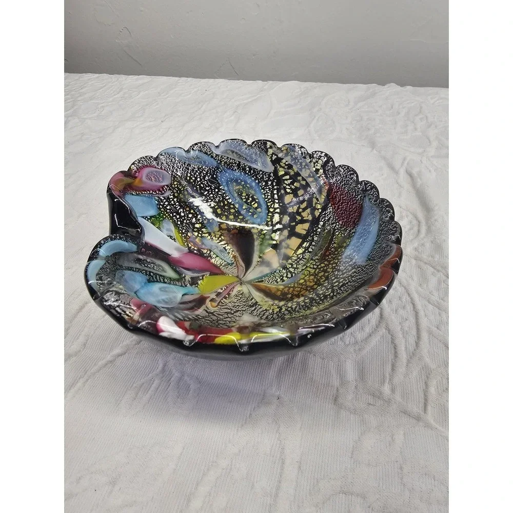 Rare Vintage 1950s Murano Art Glass Bowl tutti Frutti‎ Silver
